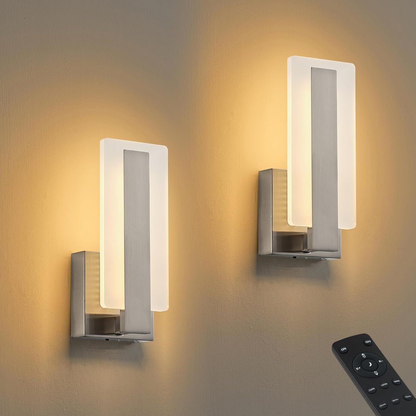 KARTOOSH Rechargeable Wireless Wall Sconces,Battery Operated Modern Wall Light Set of Two with Remote Control,Dimmable,3000K/4000K/6000K,Timer,Cordless Lighting for Hallway,Bedroom,Living Room Black