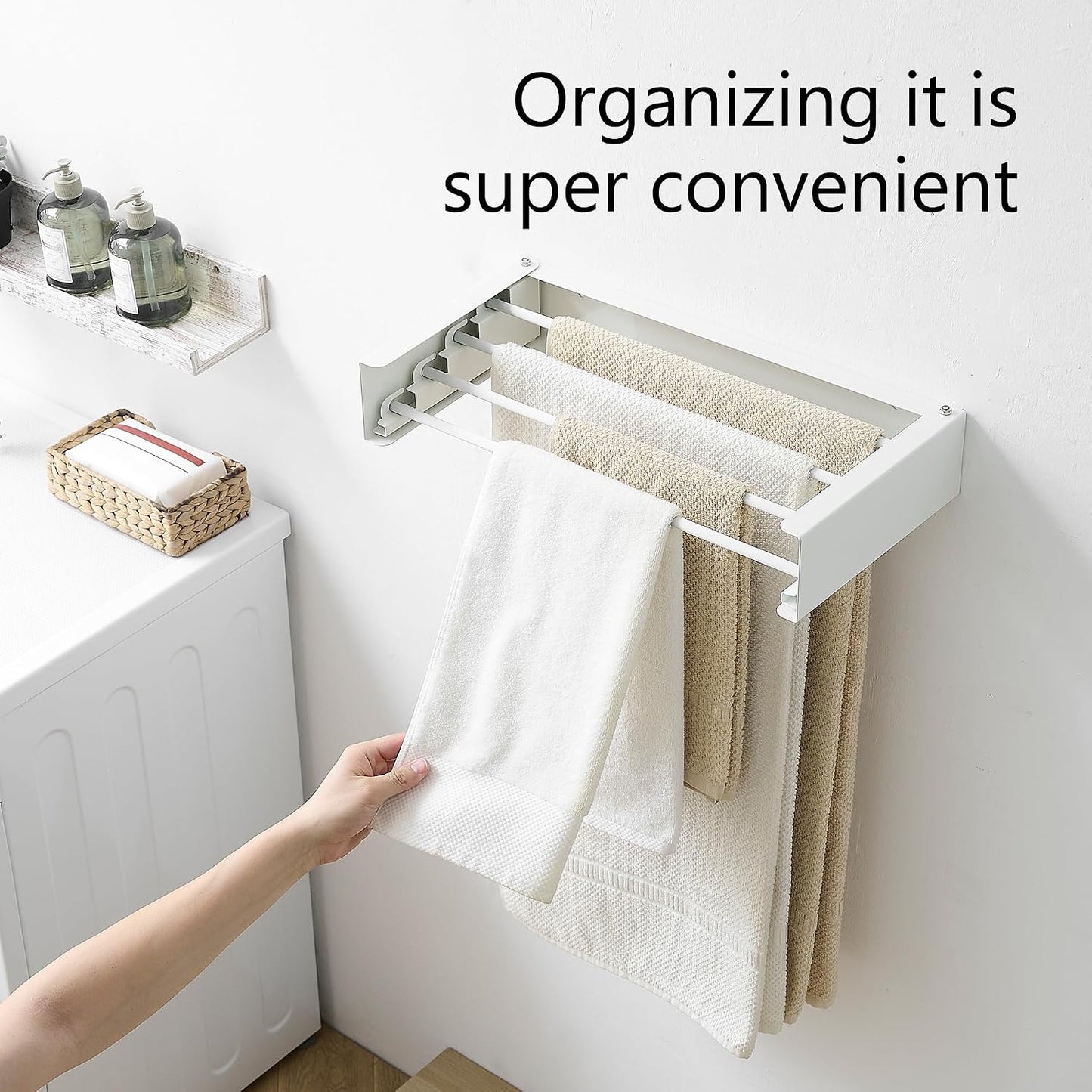 RFOUO Clothes Drying Rack, Laundry Hanger Dryer Rack, Wall Mounted Drying Rack for Laundry, Foldable Drying Rack Indoor Outdoor, 19.7" Wide, 4 Aluminum Rods, 40 lb Capacity (White 19.7")
