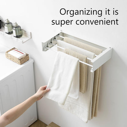 RFOUO Clothes Drying Rack, Laundry Hanger Dryer Rack, Wall Mounted Drying Rack for Laundry, Foldable Drying Rack Indoor Outdoor, 19.7" Wide, 4 Aluminum Rods, 40 lb Capacity (White 19.7")
