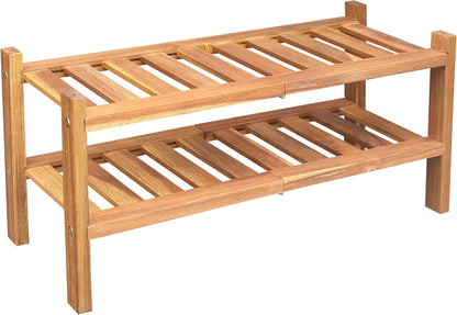 2-Tier Acacia Wood Stackable Shoe Rack - Brush Teak