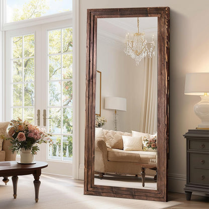 65"x22" Full Length Mirror Solid Wood Frame Floor Mirror with Stand for Living Room, Bedroom Hanging Standing or Leaning, Brown