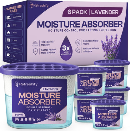 Premium Moisture Absorbers and Dehumidifier Tubs – High-Efficiency Closet Dehumidifier and Dehumidifier for Car, Odor Control Fragrance Free, 6 Pack, 7.5 Oz