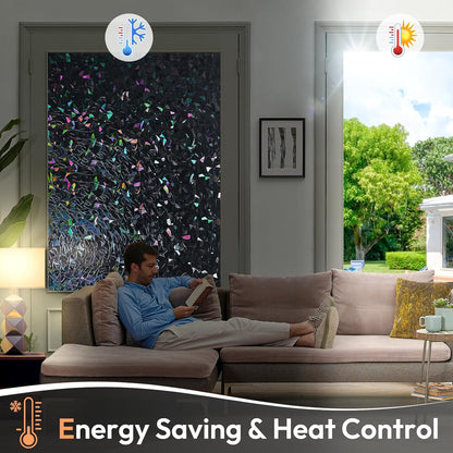 Haton Window Privacy Film, Stained Glass Rainbow Film Decorative Window Clings, Static Cling Sun Blocking Stickers Decals Coverings Tint for Home Heat Control, Non-Adhesive 17.5" x 78.7"