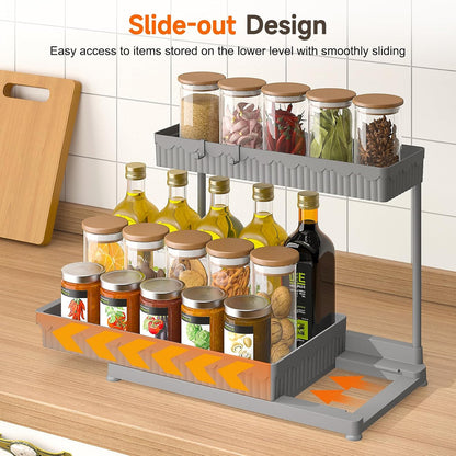 Sevenblue 3 Pack Multi-Purpose Pull-Out Storage Organizers, 2-Tier L-Shaped Under Sink/Cabinet Organizers and Storage for Bathroom & Kitchen, (Black, 12.85 Inches)