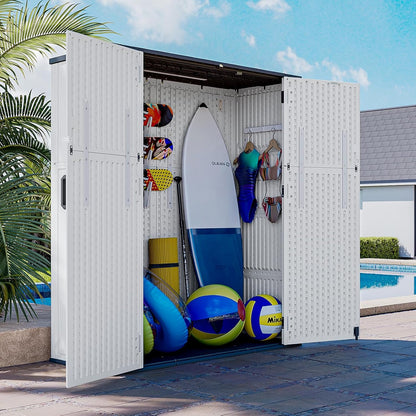 AOXUN Horizontal Storage Sheds 21 Cu.ft, HDPE Outdoor Storage Box 160 Gallon, Waterproof Lockable Resin Deck Box with Spring-Assisted Lid, Patio Storage for Garden, Pool, Cushions, Tools, White
