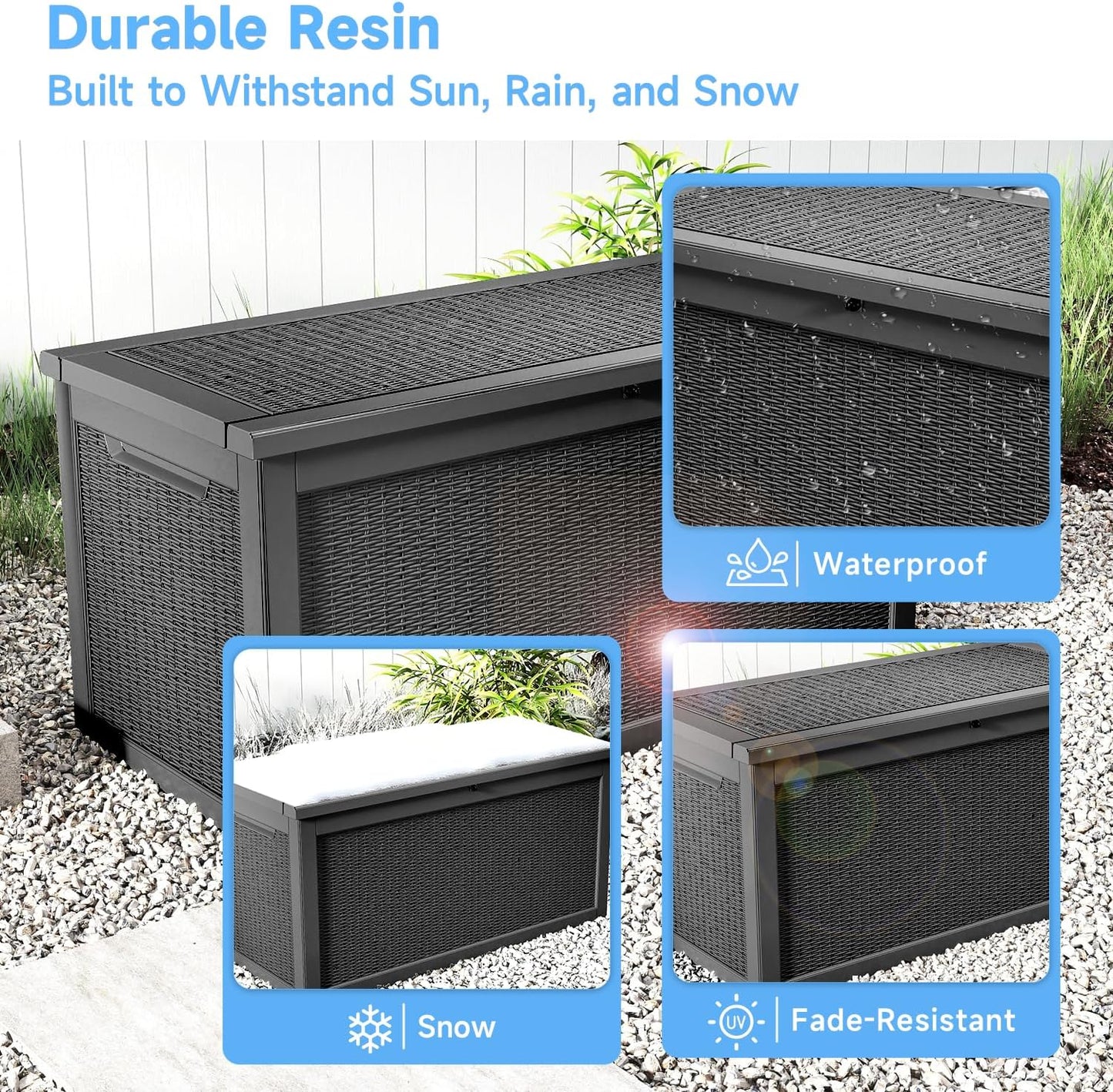 320 Gallon Outdoor Storage Box,Large Waterproof UV Resistant Deck Box,Lockable Storage Container for Patio Furniture Cushions Garden Tools and Pool Accessories(Black)