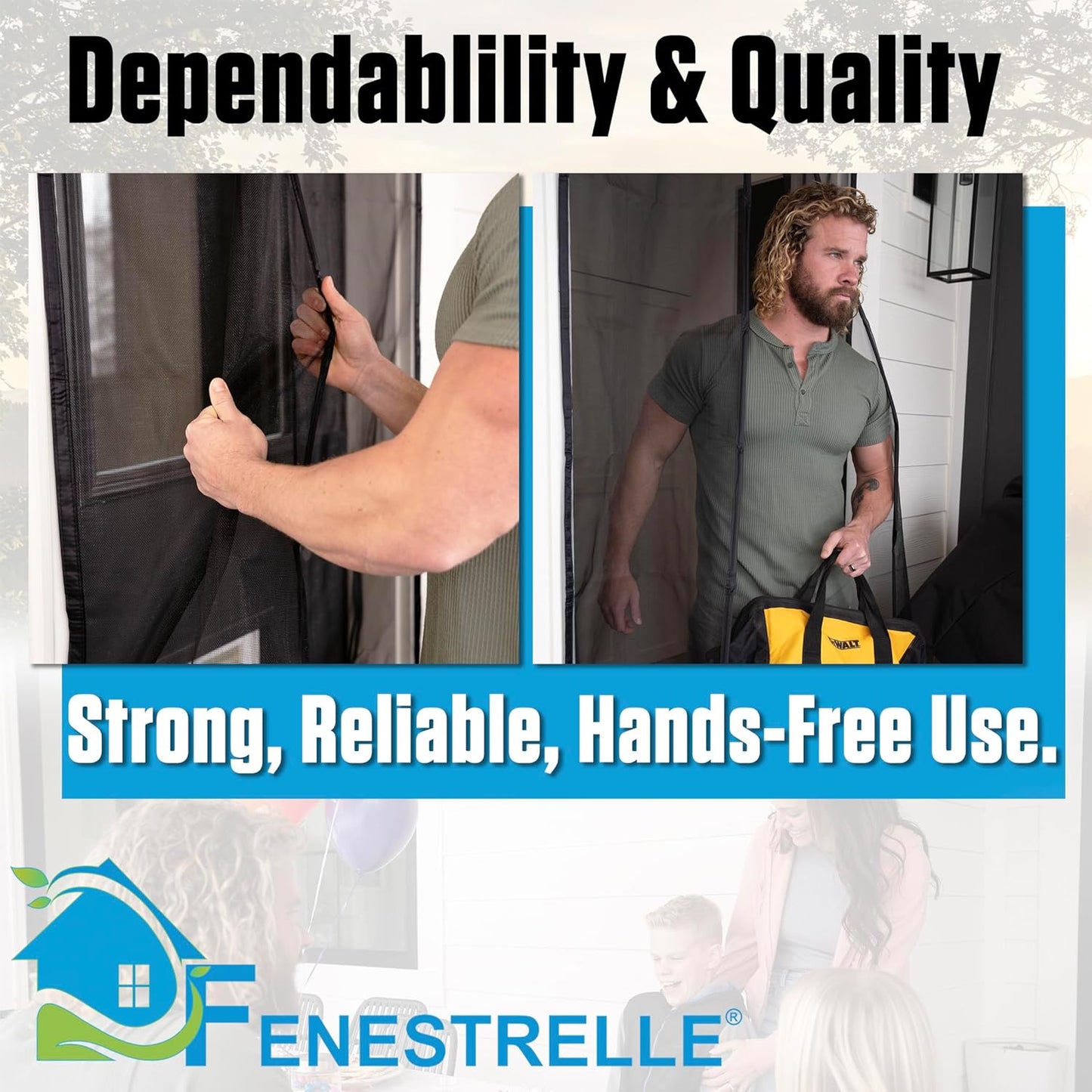 Fenestrelle Magnetic Screen Door for French & Sliding Door – Heavy Duty, Hands Free Fiberglass Mesh with Self Closing Magnetic Seal, White Trim – Fits 70" x 80" Doors (Screen Size 72" x 82")