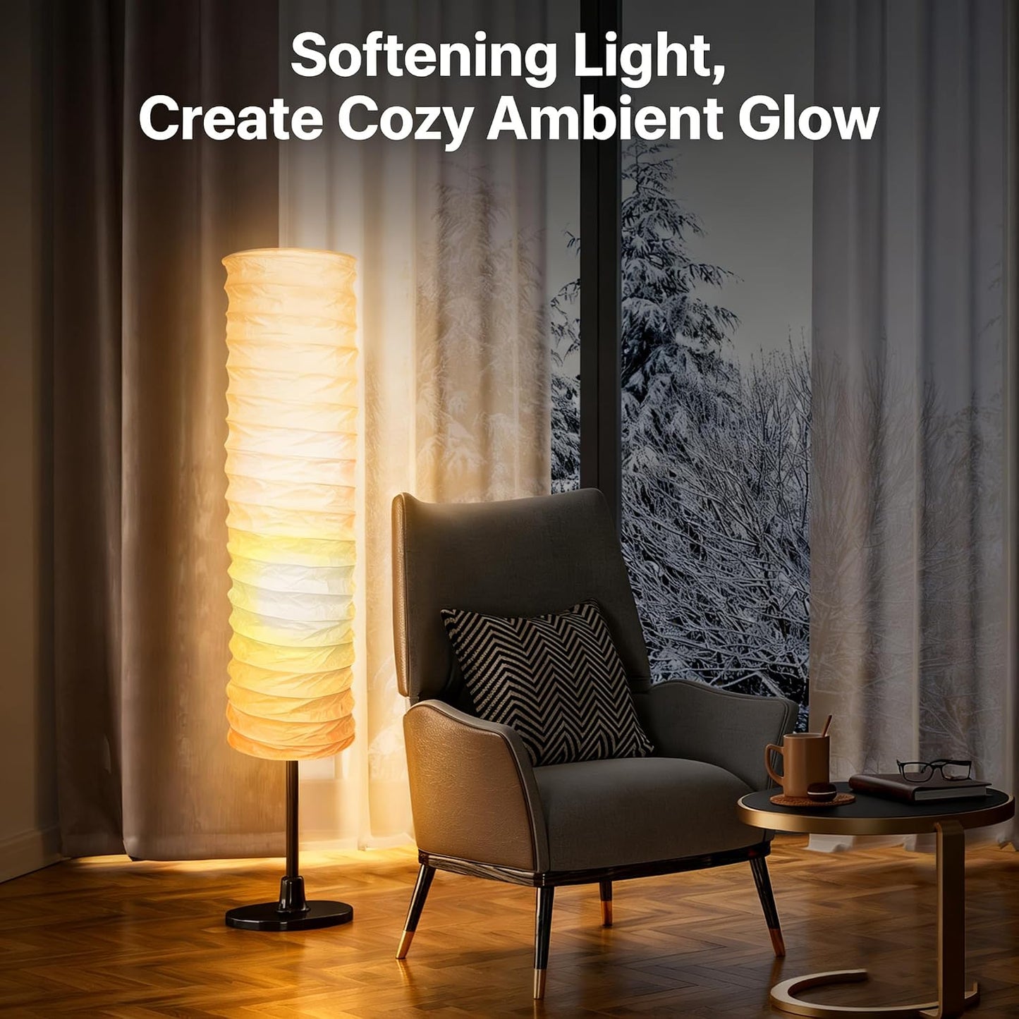 PATKAW 1 PCS Rice Paper Lamp Shade, Japanese Floor Lamp Cover Replacement, 37.3 Inch Tall Standing Lantern Light Shades, Foldable Cylinder Fixture for Living Room Bedroom Study Decoration