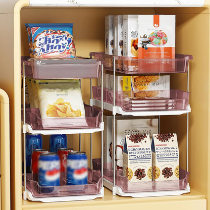 Delamu 2 Sets of 3-Tier Bathroom Under Sink Organizers and Storage, Multi-Purpose Stackable Pantry Organization and Storage, Pull Out Clear Kitchen Bathroom Cabinet Organizer with Movable Dividers | Storage
