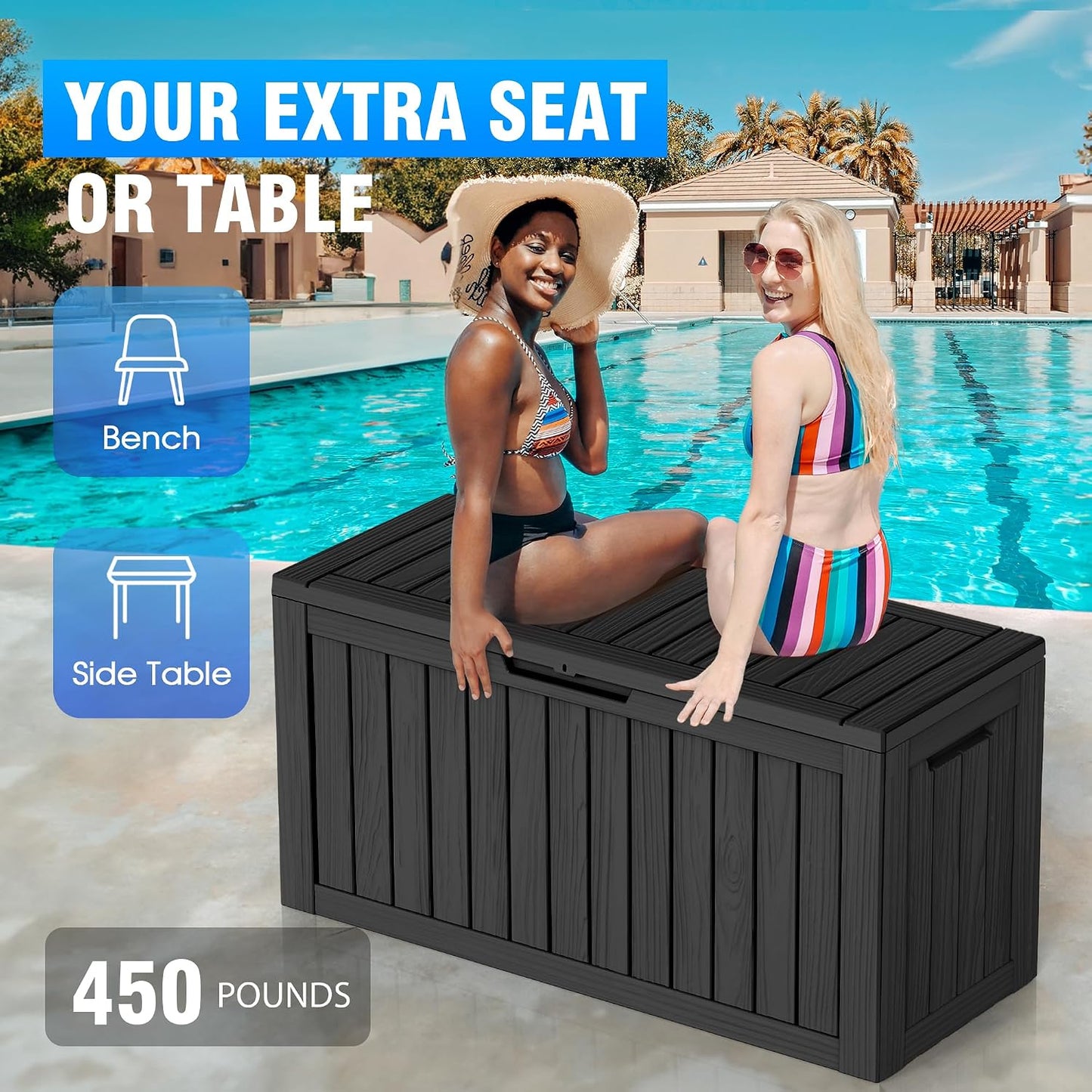 EasyUp 50 Gallon Outdoor Storage Box Waterproof Lockable Deck Boxes | UV Resistant Resin, for Garden Tools Cushions Patio Equipment, 300 lbs Capacity, Portable Design, Easy 16-Min Assembly