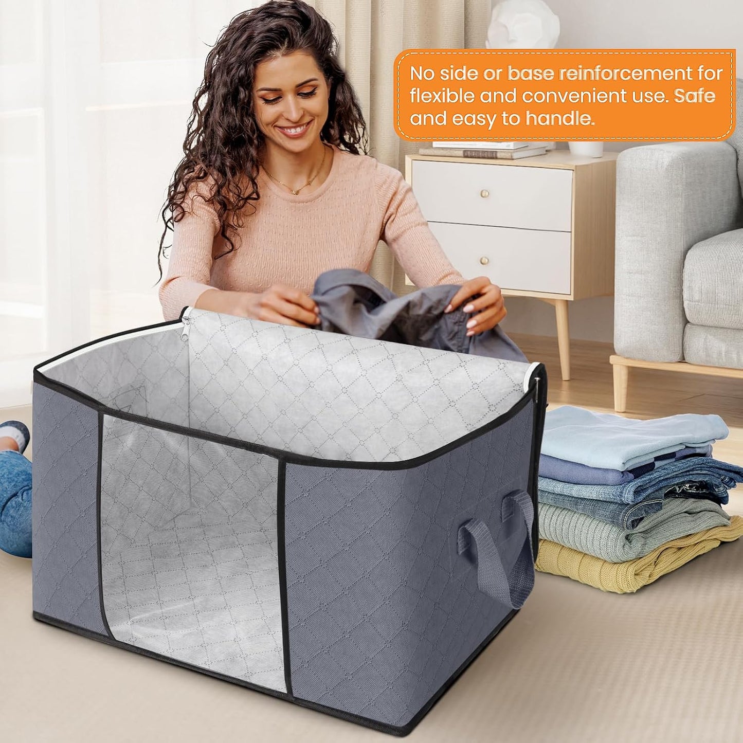 Fab totes 6 Pack Storage Bags for Clothes and Blanket, Foldable Closet Organizers and Storage with Zippers, Clear Window and Handles, Fabric Storage Bins for Sweater, Comforter, Bedding,Linen Sheets