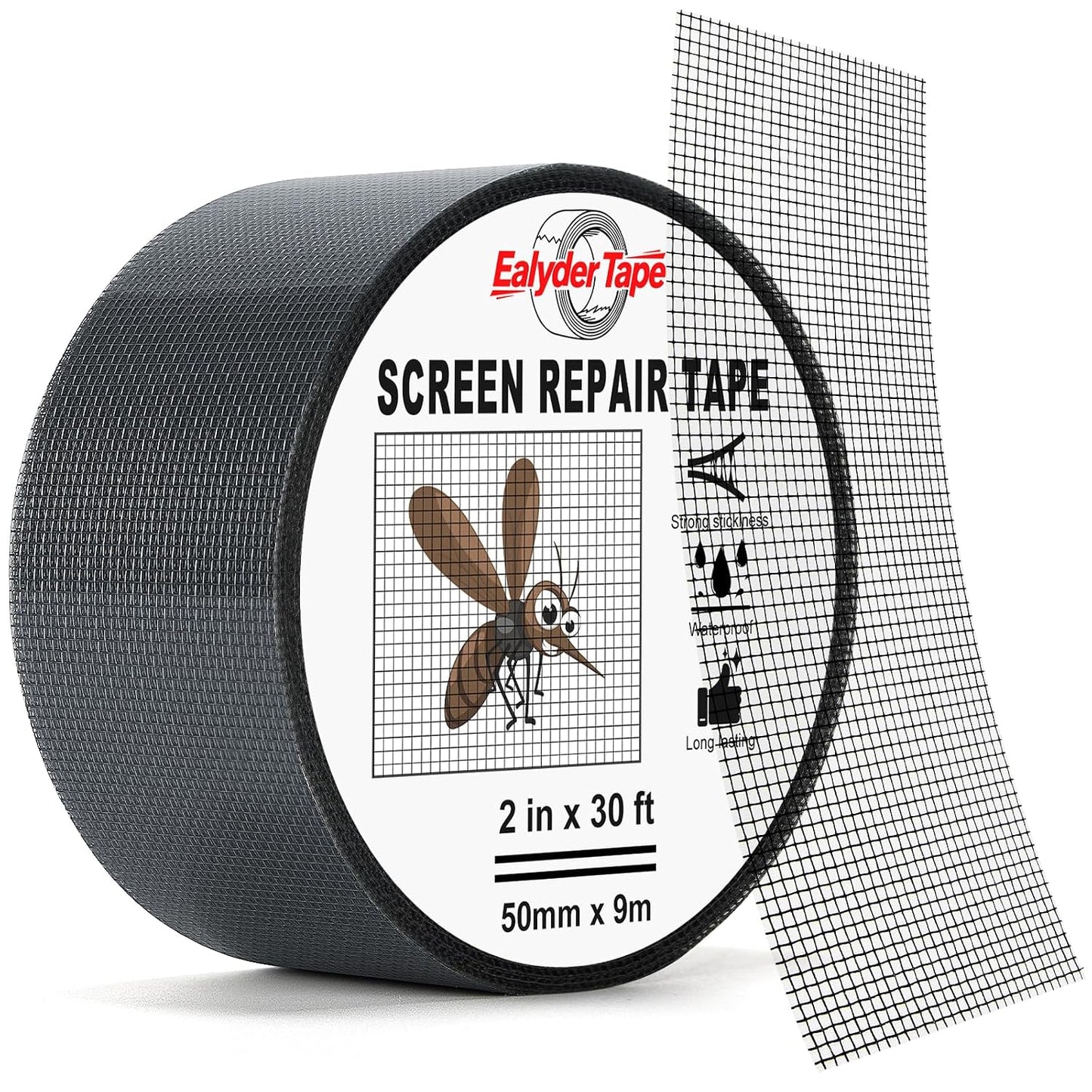 2″ X 30 FT Black Window Screen Repair Tape, Strong Adhesive Fiberglass Mesh Patch for Window & Door Screen Tears