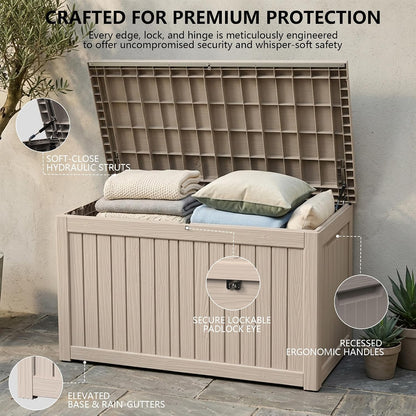 Outdoor Storage Box, 320 Gallon Waterproof Deck Box [Upgraded 3.0], Dual Gas-Spring Ultimate Resin Organizer for King Cushions, Heavy-Duty Lockable Estate Storage Bench, Backyard BBQ, Black