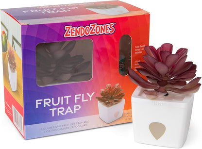 ZendoZones Succulent Fruit Fly Trap – Dark Green Design with Terracotta Base – Eco-Friendly Indoor Fruit Fly Control – Easy-to-Use Decorative Trap | Eco-Friendly Lure; Decorative Dark Green Succulent Design; Refillable; Terra Cotta Base; Easy to Use