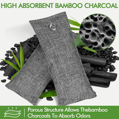 20 Pack Activated Charcoal Odor Absorber with 20 Pcs Hooks, Bamboo Charcoal air purifying Bags (50g/ Each), Shoe Deodorizer Odor Eliminator for Strong Odor, Car, Home, Pet, Closet