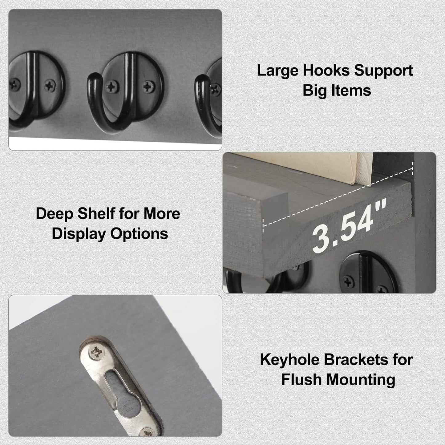 Lwenki Key Holder for Wall, Decorative Key and Mail Holder with Shelf Has Large Key Hooks for Bags, Coats – Paulownia Wood Key Hanger with Mounting Hardware (9.8”W x 6.7”H x 4.2”D) (Brown)