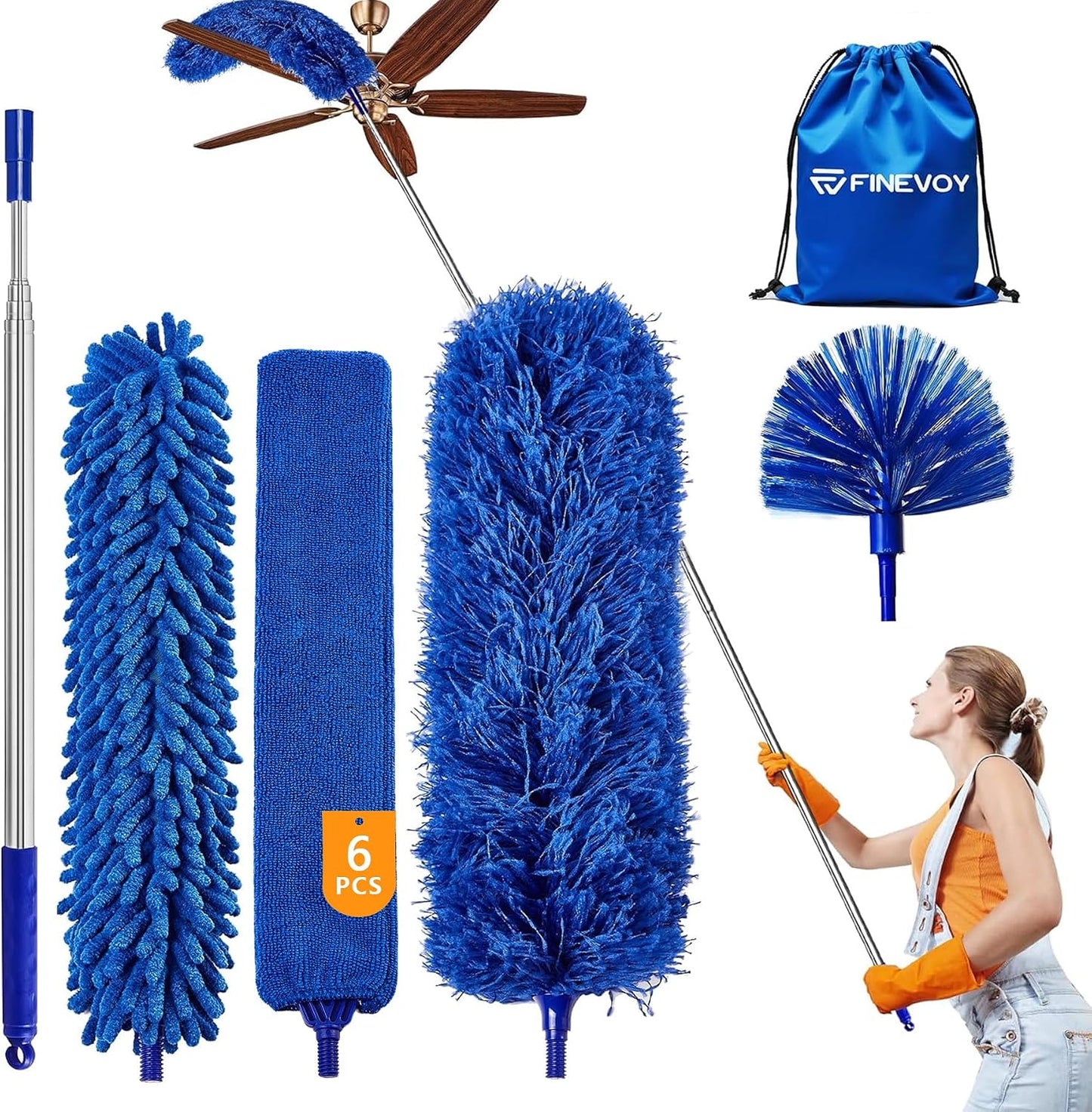 Dusters for Cleaning, Duster with Extension Pole 5 in 1 Kit, Cobweb Duster, Long Dusters for High Ceilings, Microfiber Dusters for Ceiling Fan, Blinds and Furniture