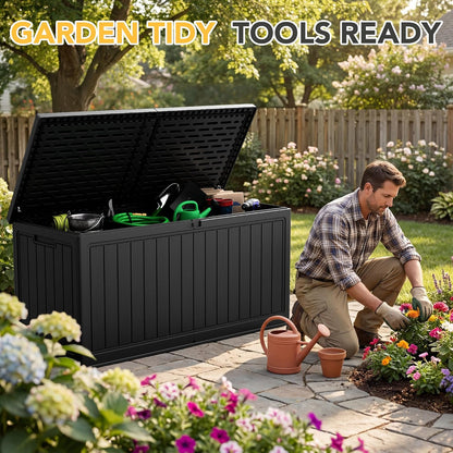 32 Gallon Deck Box Outdoor Indoor Waterproof Storage Box for Patio Furniture, Pool Accessories, Garden Tools, and Cushion Storage, Black