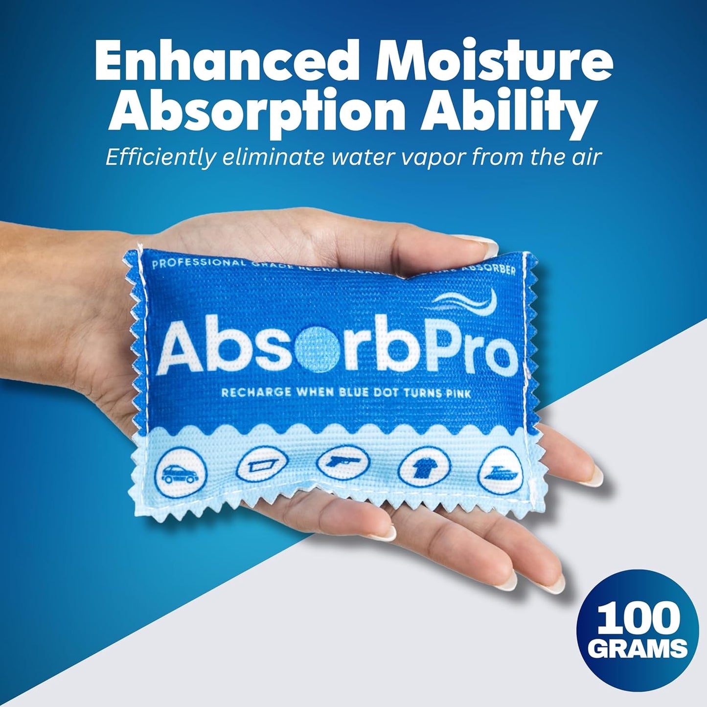 Rechargeable Dehumidifier Bag 5-Pack - 100g Reusable Moisture Absorbers - Silica Gel Packets for Bins, Totes, Gun Safe, Food Storage, Clothes, Cars, and Boats