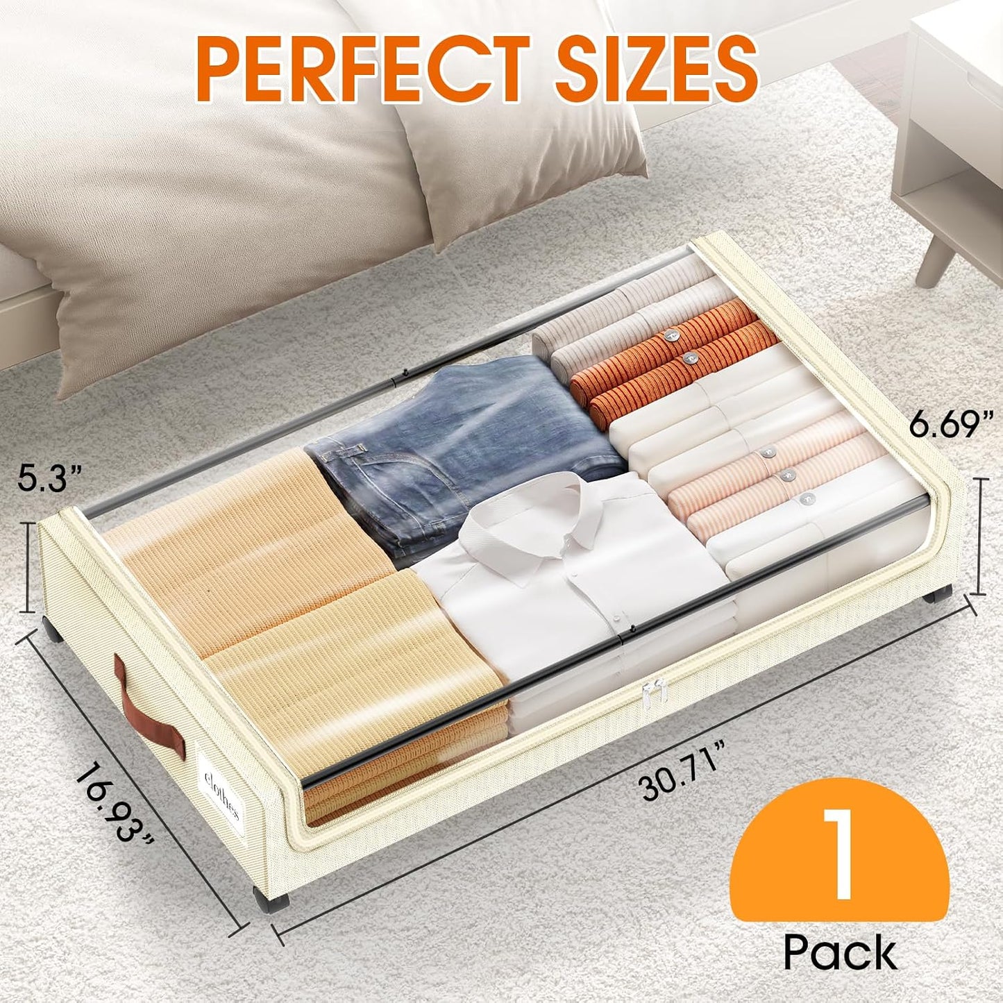 SpaceHacks Under Bed Storage with Wheels 2Pack Storage Containers with Clear Window&Label Under Bed Drawers Rolling Under Bed Storage for Clothes,Shoes, Blankets (30.71 x 16.93 x 6.69 in, Dark Grey)