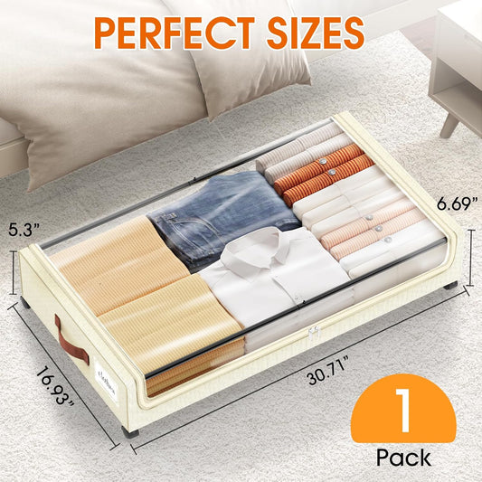 SpaceHacks Under Bed Storage with Wheels 2Pack Storage Containers with Clear Window&Label Under Bed Drawers Rolling Under Bed Storage for Clothes,Shoes, Blankets (30.71 x 16.93 x 6.69 in, Dark Grey)