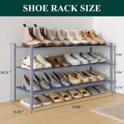 Smiry Bamboo Shoe Rack, 3 Tier Free Standing Wooden Shoe Organizer, Stackable Wood Shoe Storage Shelf for Closet, Entryway, 5 Horizontal Slats, 26.8"x11"x18.3", Natural