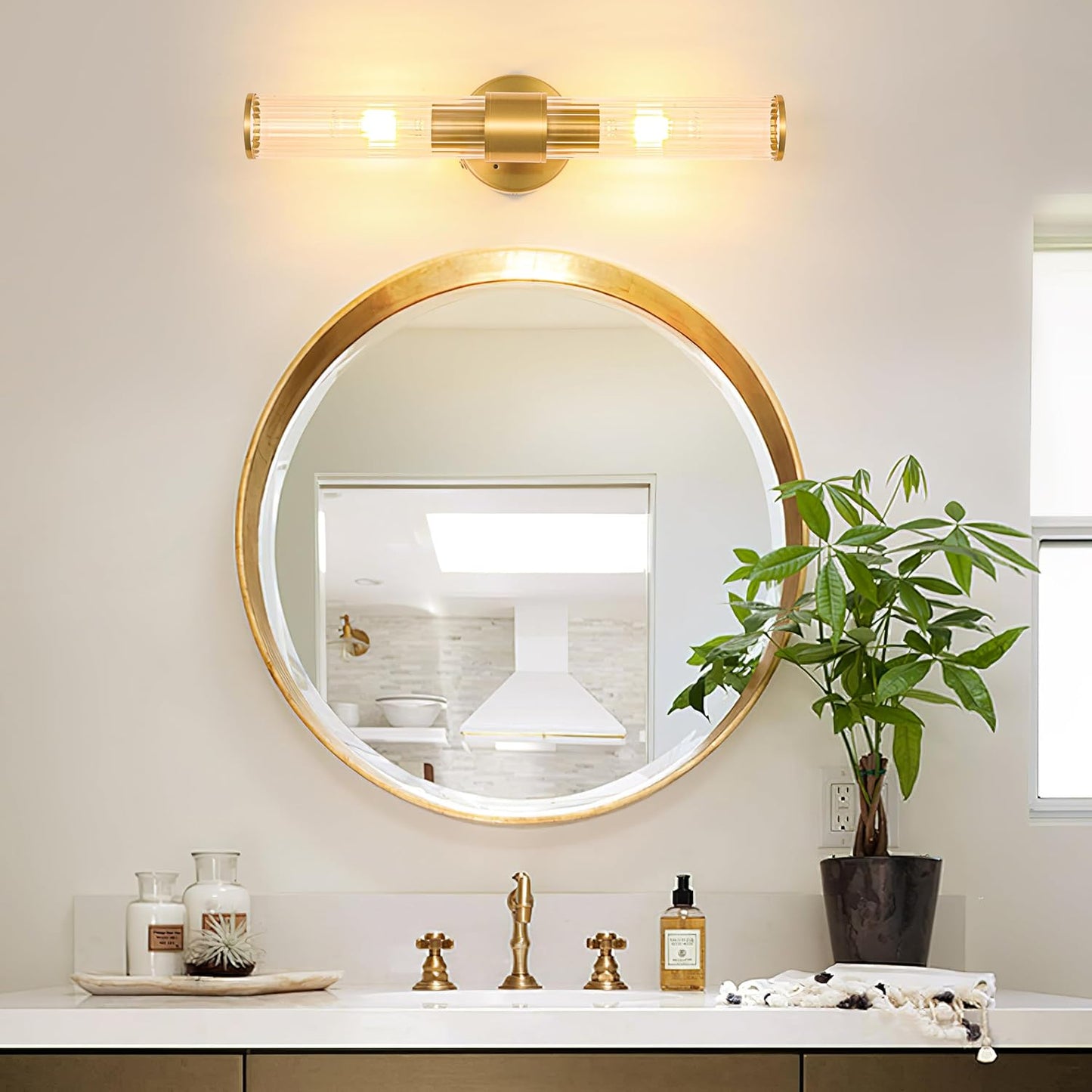 Morauroral Gold Battery Operated Wall Sconces Set of Two, Rechargeable Wall Sconce with Dimmable Remote Control, 20 Inch Wireless Sconce Wall Light for Bedroom, Living Room (Bulbs Included)