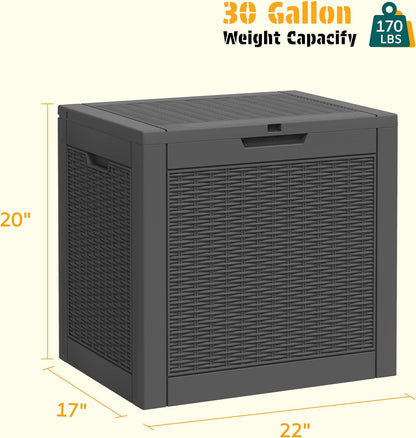 NUNU LAB Outdoor Storage Box, 45 Gallon Outside Deck Box Waterproof, Resin Outdoor Storage Cabinet With Lockable Lid, Backyard Storage Bench For Garden Tools, Patio Cushions, Pool Tools, Black