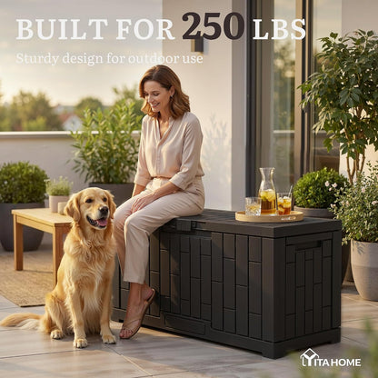 YITAHOME 100 Gallon Large Outdoor Deck Box | Waterproof Resin Storage Box, Lockable Indoor Outdoor Storage Container for Patio Furniture Cushions, Pool Accessories