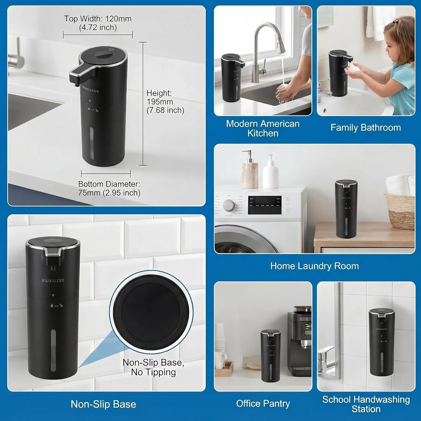 Automatic Foaming Soap Dispenser Touchless Upgrade Pump Uneasy Plugging Wall Mounted USB Rechargeable, 4-Level Adjustable 13.52oz Modern Electric Hand Soap Dispenser Kitchen Bathroom Kids Family White