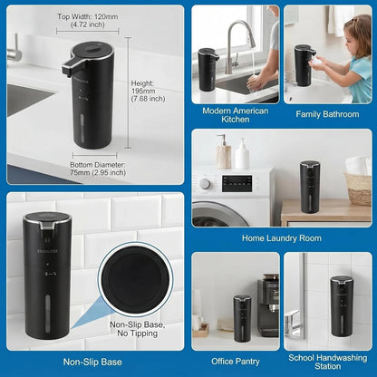 Automatic Foaming Soap Dispenser Touchless Upgrade Pump Uneasy Plugging Wall Mounted USB Rechargeable, 4-Level Adjustable 13.52oz Modern Electric Hand Soap Dispenser Kitchen Bathroom Kids Family White