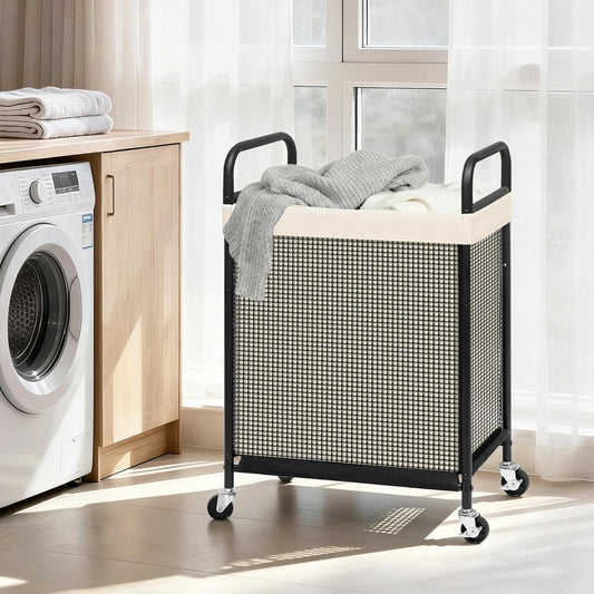 STORAGE MANIAC Rolling Laundry Hamper with Wheels 3-Section Laundry Sorter Rolling Laundrys Basket on Wheels with Removable Bag Clothes Hamper Laundrys Organizer Cart Bathroom Bedroom 120L Beige