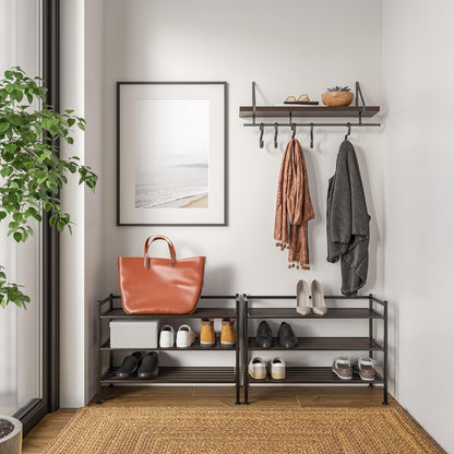 Seville Classics Sturdy Freestanding Storage Shelf for Bedroom, Closet, Entryway, Dorm Room Organizer Stackable Durable Metal Shoe Rack Ash Gray Slat, 3-Tier