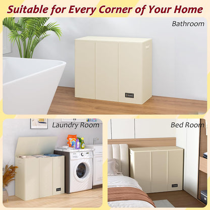 195L Laundry Hamper 3 Section,Large Laundry Hamper with Lid,Dirty Clothes Hamper with 3 Inner Bags,Collapsible Laundry Basket Organizer for Laundry Room,Bedroom,Laundry Sorter Hamper 3 Compartment