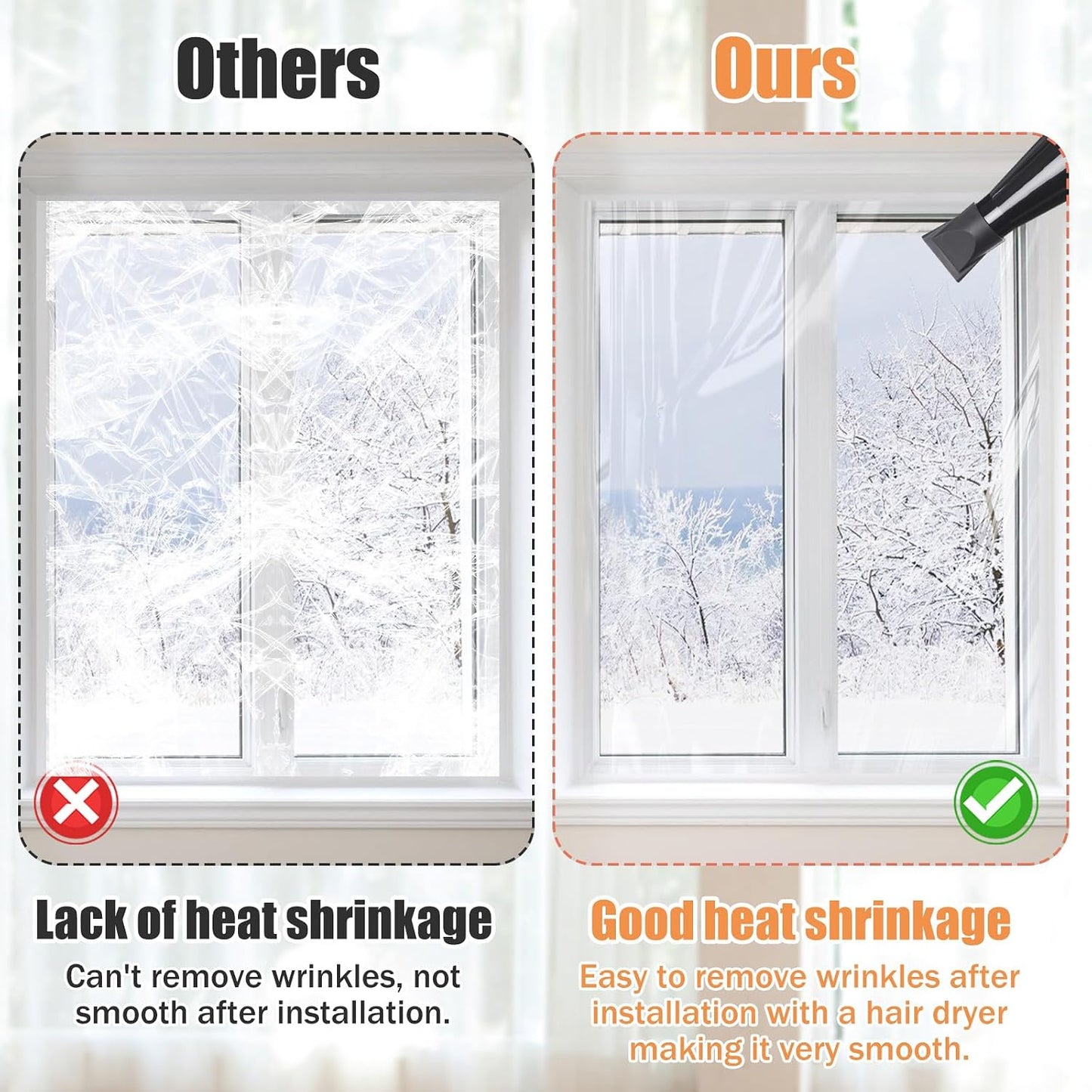 87×118in Patio Door Window Insulation Kit for Winter- Thicken Indoor Large Window Plastic for Winterizing, Clear Window Covering Shrink Film with Double-Side Tape to Keep Cold Out