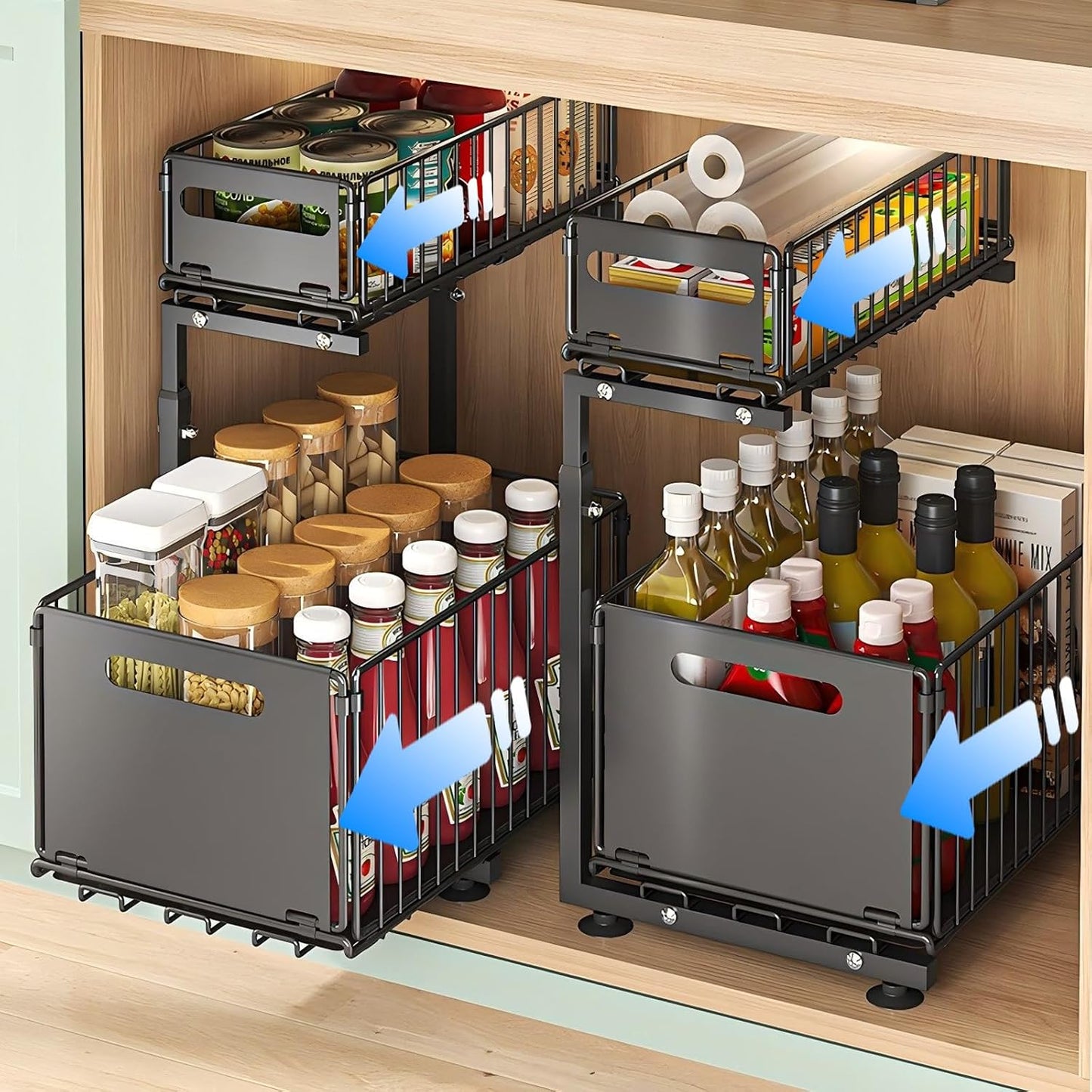 Under Sink Organizer, 2-Tier Multi-Use Kitchen and Bathroom Organizers and Storage, Slide Out Thickened Metal Under The Sink Organizer for Kitchen Bathroom Pantry (Style A White, 1 Pack)