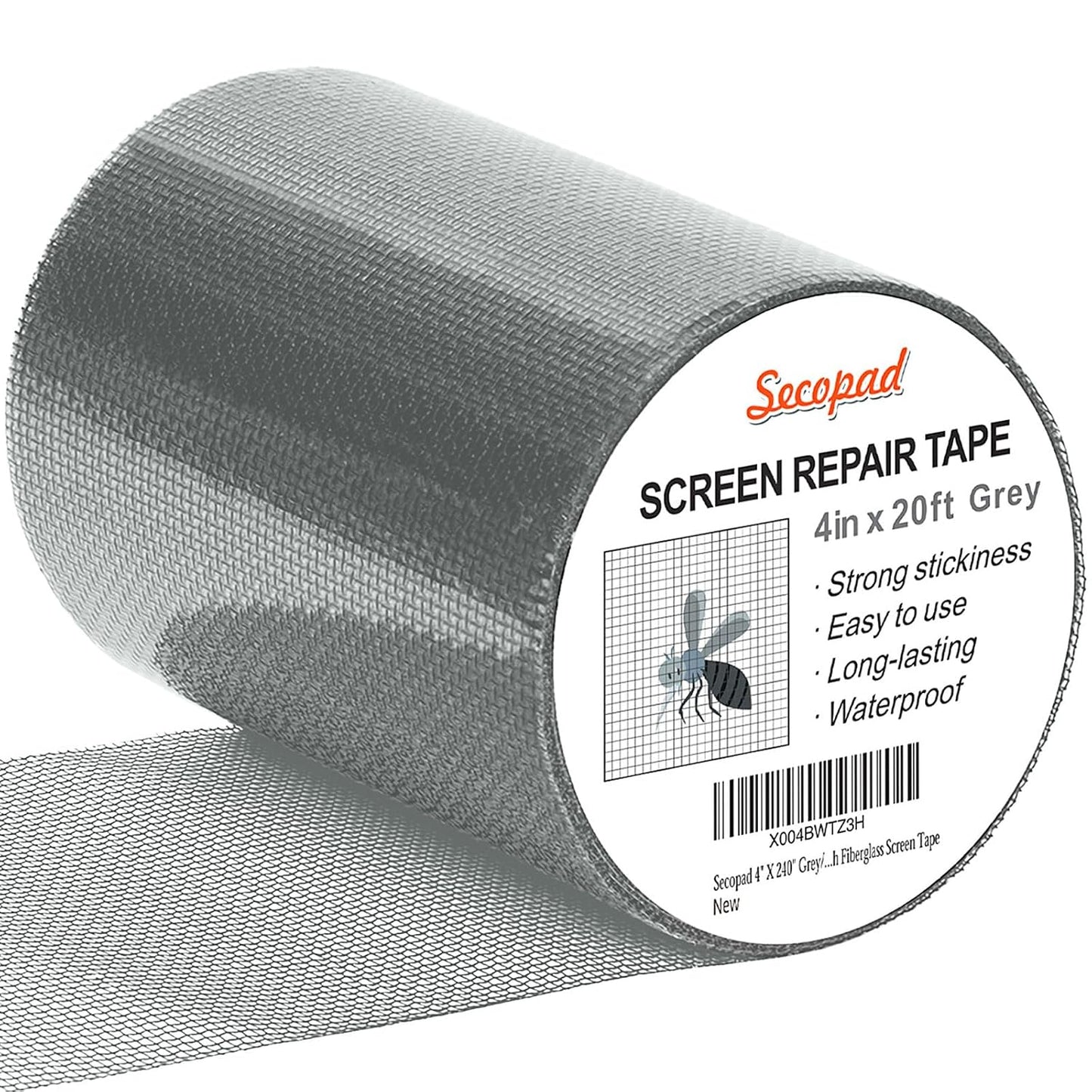 Secopad Grey Window Screen Repair Tape, 2IN X 15FT (180IN) Screen Repair Kit for Windows or Doors, Strong Adhesive Patch Kit Fiberglass Mesh Tape