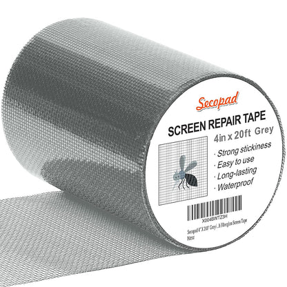 Secopad Grey Window Screen Repair Tape, 2IN X 15FT (180IN) Screen Repair Kit for Windows or Doors, Strong Adhesive Patch Kit Fiberglass Mesh Tape