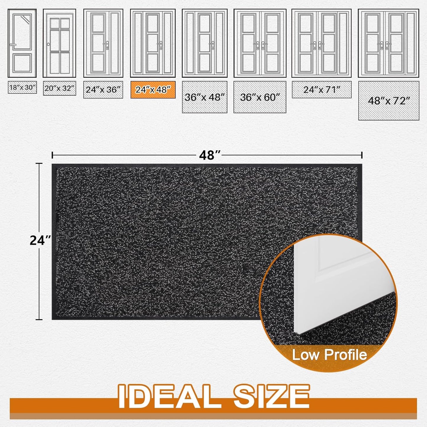 Mibao Front Door Mat, Dirt Trapper Welcome Mat for Outdoor Indoor, Non-Slip Waterproof Doormat, Durable Machine Washable Low Profile Entry Rug for Back Door Outside Patio Porch, 29.5" x 17", Grey