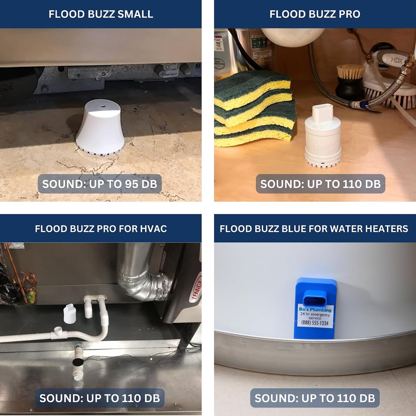 Flood Buzz Small Water Leak Detectors for Homes & Businesses - 6-Pack | No Setup Required - Patented Design - Use Under Sink, Toilet, Basement, RV, Water Heater, Dishwasher - Reusable Alarm