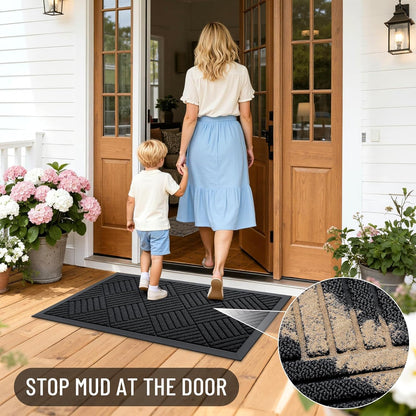 OLANLY Front Door Mat Outside Entrance 29.5x17, Absorbent, Heavy Duty Sturdy Natural Rubber Doormat Indoor Outdoor, Stain and Fade Resistant, Non-Slip Low Profile Floor Mat for Entryway, Grey Diamond