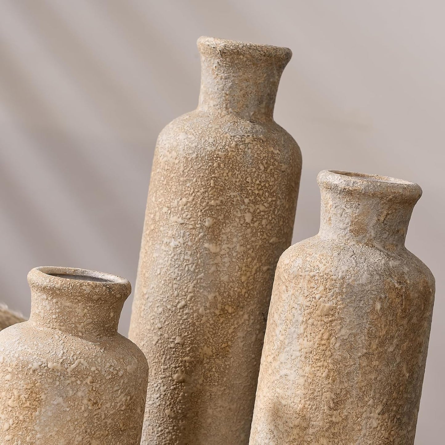 LUKA Ceramic Rustic Farmhouse Vase,Terracotta Vases for Decor,Vase Set of 3,Vases for Your Bedroom,Office,Living Room,Fireplace,Bookshelf Decor,Housewarming 10+7.5+5 Inch