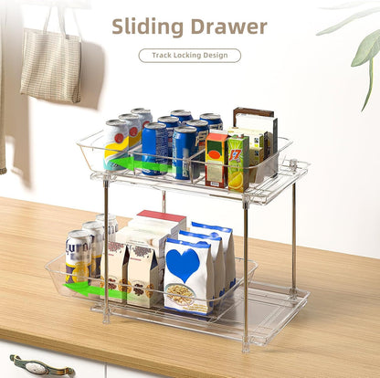 Sevenblue 4-Pack 2-Tier Under Sink Organizer with Pull Out Drawers | Multi-use kitchen & bathroom storage. Includes hanging hooks and cups. Black, space-saving cabinet design.