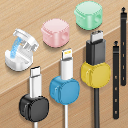 12 Pack,Magnetic Cable Clips & Silicon Cable Ties,[Cable Smooth Adjustable Under Desk Organizer],Cable Management,Cord Holder-Desk Stand Cable Organizer Holding,Adhesive for Home Cable Keeper