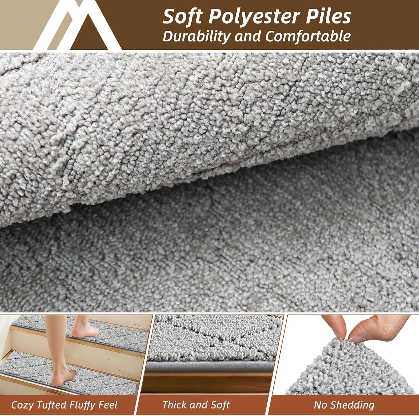 COSY HOMEER Edging Stair Treads Non-Slip Carpet Mat 28inX9in Indoor Stair Runners for Wooden Steps, Edging Stair Rugs for Kids and Dogs, 100% Polyester TPE Backing(4pc, Beige)