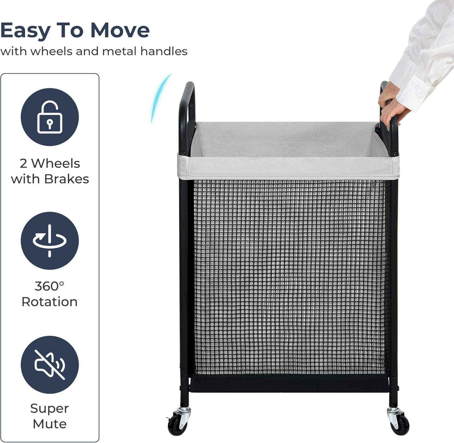 STO STO Laundry Hamper 3 Section, 120L Rolling Laundry Sorter Cart with Removable and Washable Liner Bag, Clothes Hamper with Wheels and Metal Handle for Laundry Room and Bedroom