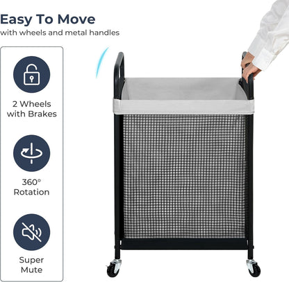 STO STO Laundry Hamper 3 Section, 120L Rolling Laundry Sorter Cart with Removable and Washable Liner Bag, Clothes Hamper with Wheels and Metal Handle for Laundry Room and Bedroom