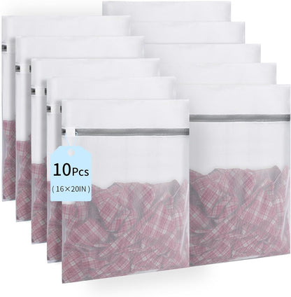 10 Pcs Mesh Laundry Bags,16 x 20 Inches Delicate Wash bags for Home College Dorm,Washable Zipper Design Travel Mesh Laundry for Clothes, lingerie, Sheet, Shoes