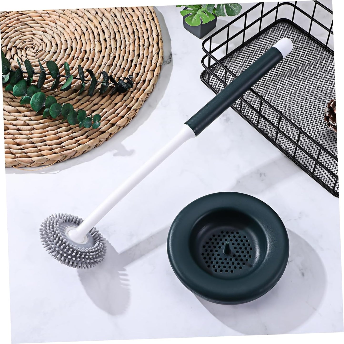 OUNONA 1set Silicone Toilet Brush Holder Quick Drying Toilet Bowl Scrubber for Household Cleaning Scratch Bristles Modern Design Construction Green