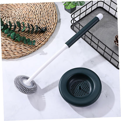 OUNONA 1set Silicone Toilet Brush Holder Quick Drying Toilet Bowl Scrubber for Household Cleaning Scratch Bristles Modern Design Construction Green